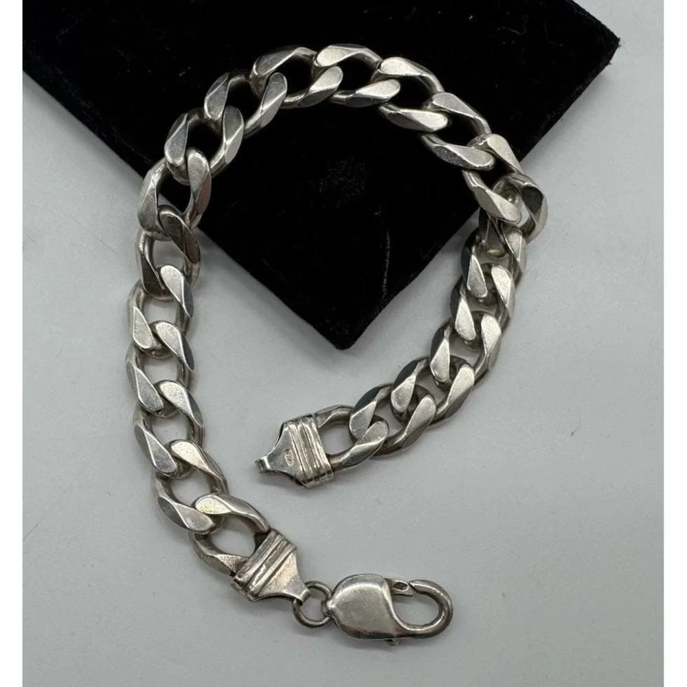 925 Sterling Silver Curb Link Bracelet 12mm Cuban Chain 9.25 Inch Mens Jewelry